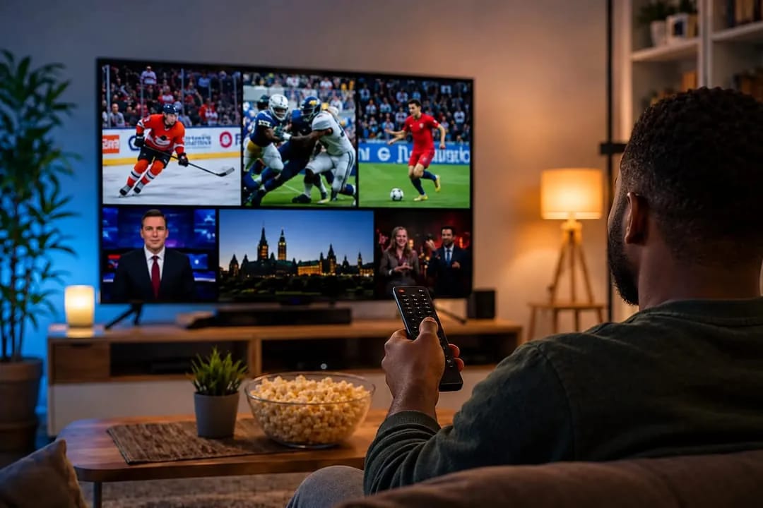 Illustration of an evening watching TV at home