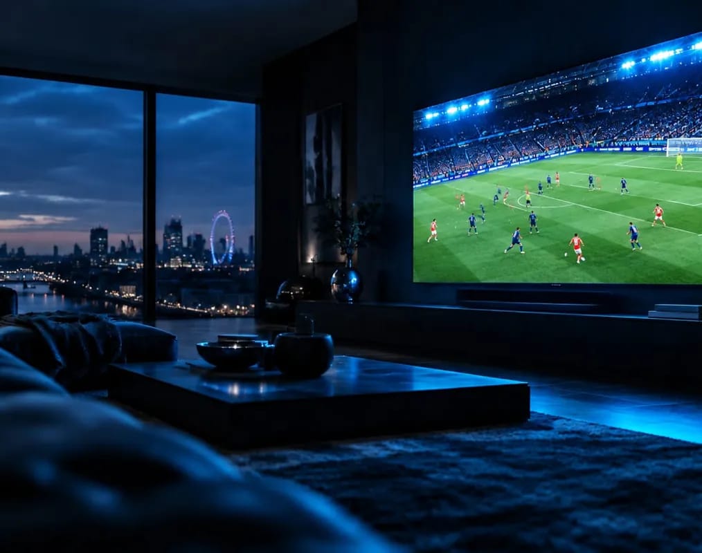 Illustration of a Smart TV showing football in a living room